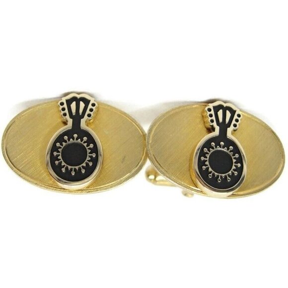 Vintage 12KGF Cufflinks 10K Gold Mandolin in Center